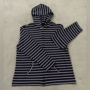 Karen Scott Striped Navy and White Hooded Cardigan